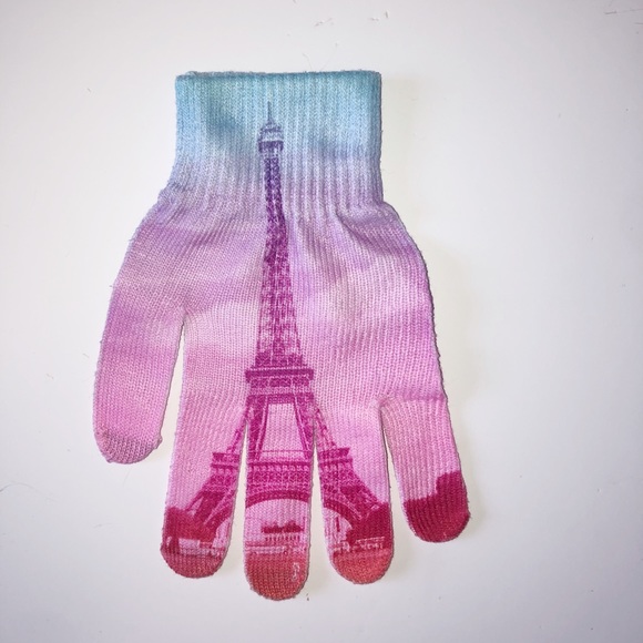 NEW EIFFLE TOWER PINK / PURPLE ONE SIZE GLOVES - Picture 2 of 4